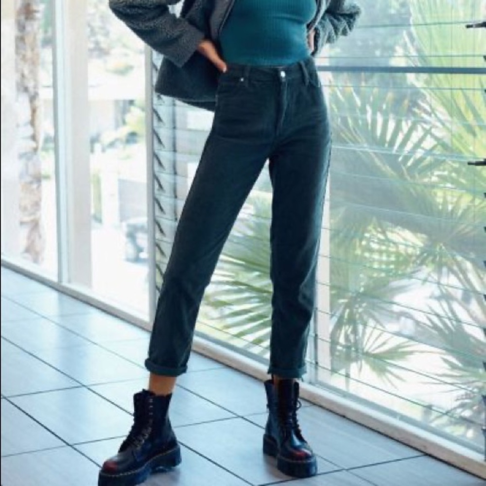 BDG Corduroy High Waisted Mom Jeans in Washed Black